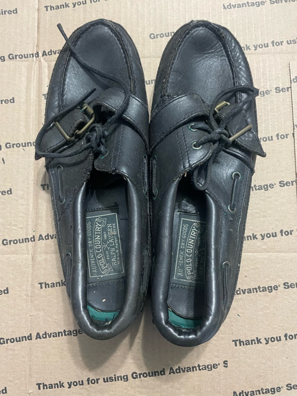 Polo by Ralph Lauren Black Leather Lace-Up Boat Shoes